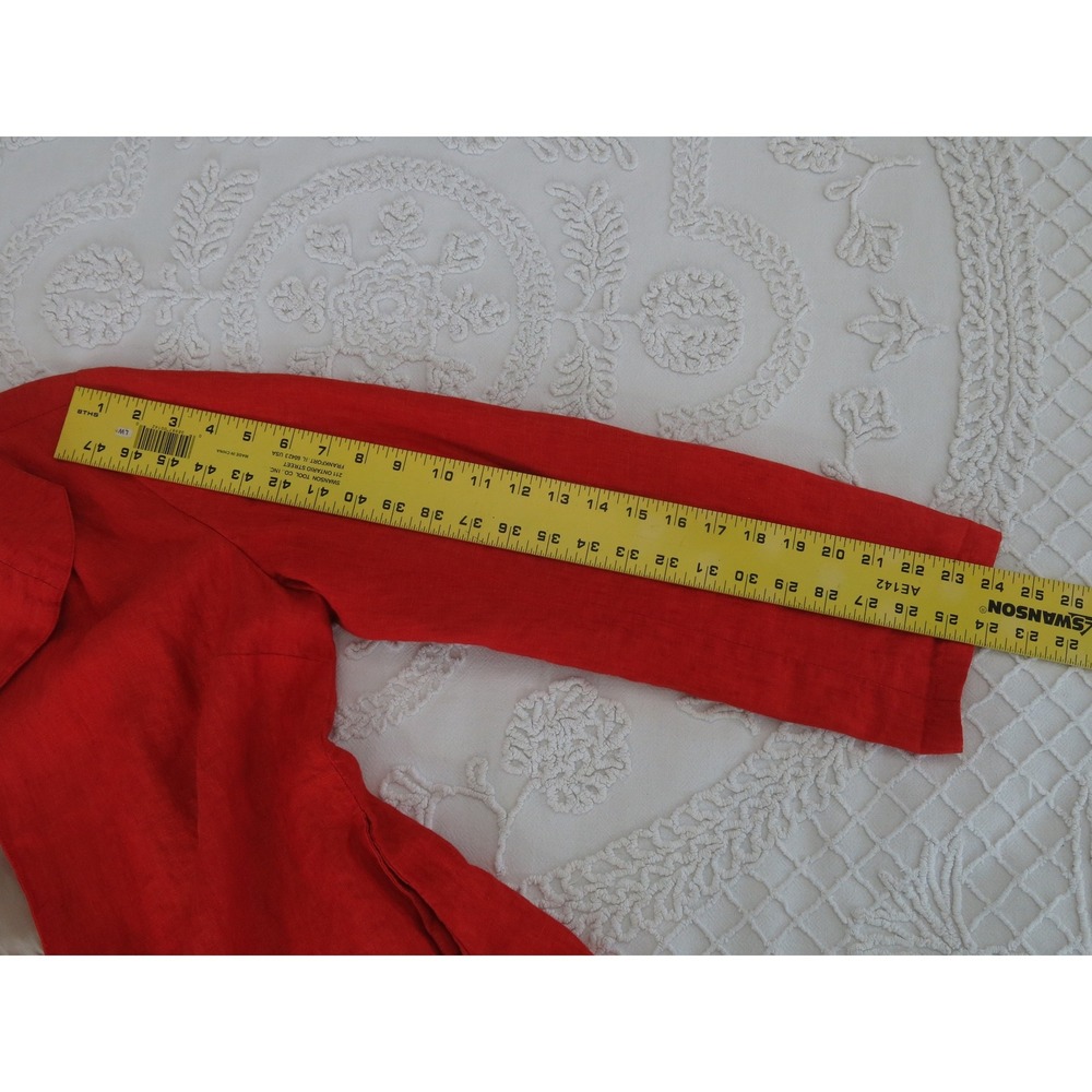 Coldwater Creek Womens 10 Bright Red Linen Open Front Longline Jacket Blazer - Picture 9 of 9